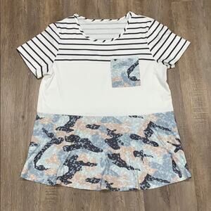 Pocket Short Sleeve Tee w/ Stripes & Camo, M
